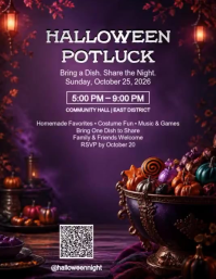 紫色 Halloween Potluck Pamflet Template
