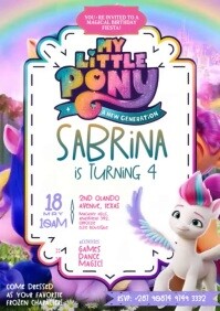 3D Colorful Maximalist Editable My Little Pony Kid’s Birthday Video Flyer Invitation A4 template