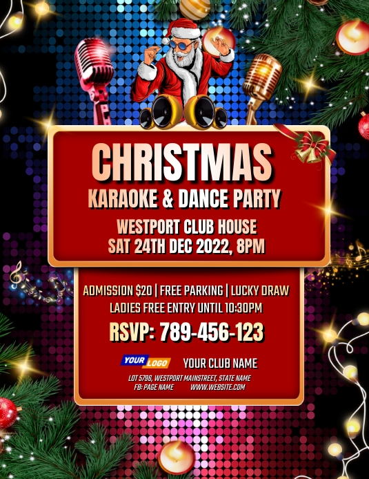 3D Creative Christmas Karaoke & Dance Party I Flyer (US Letter) template