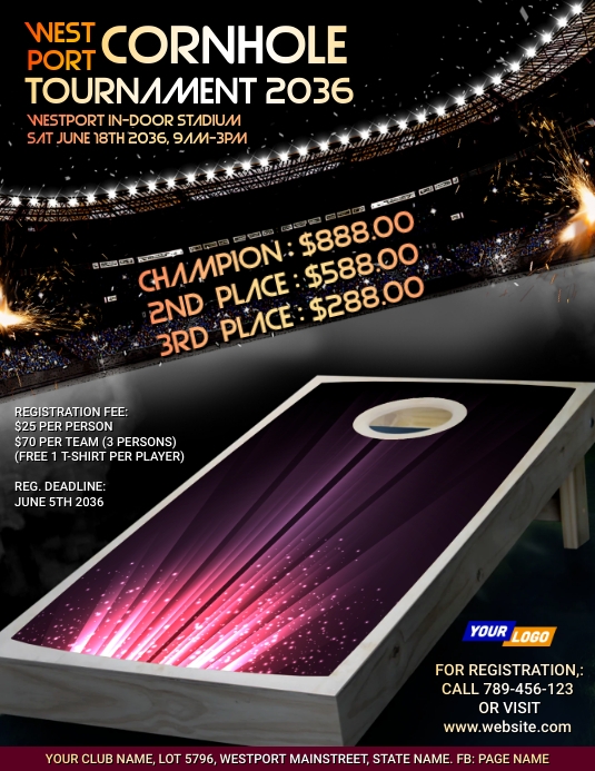 3D Creative Cornhole Tournament Flyer Folheto (US Letter) template