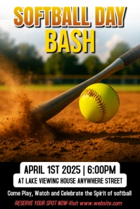 3d Editable Energetic Softball Day Flyer  Poster template