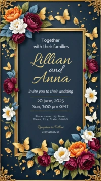 3d Floral Wedding Invitation Instagram Story template