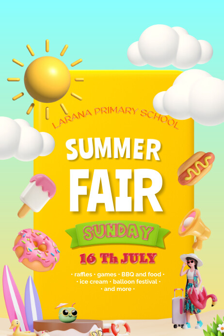 3d Fun School Summer Fair Poster Template PosterMyWall 3d-fun-school-summer-fair-poster-template-postermywall