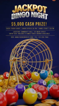 3d Gold Luxury Jackpot Bingo Night Party Flyer Instagram Story template