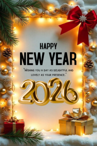 3D Golden Happy New Year 2026 Poster template