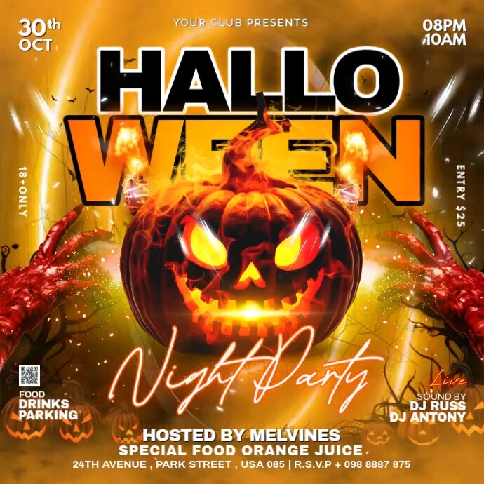 3d Halloween Night Party Flyer Instagram Post Template | PosterMyWall