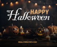 3d Happy Halloween Poster Template With Pumpkins And Candle Lights | Spooky Party Design Medium Rect