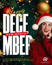 3d Happy New Month December Festive Holiday Greetings Blessings Wishes Company Business Flyer Templa Instagram Portrait template