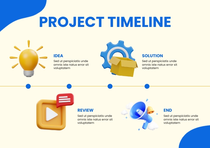 Project Time Line Design 3D Illustrative Blue Yellow Project TImeline Template | PosterMyWall