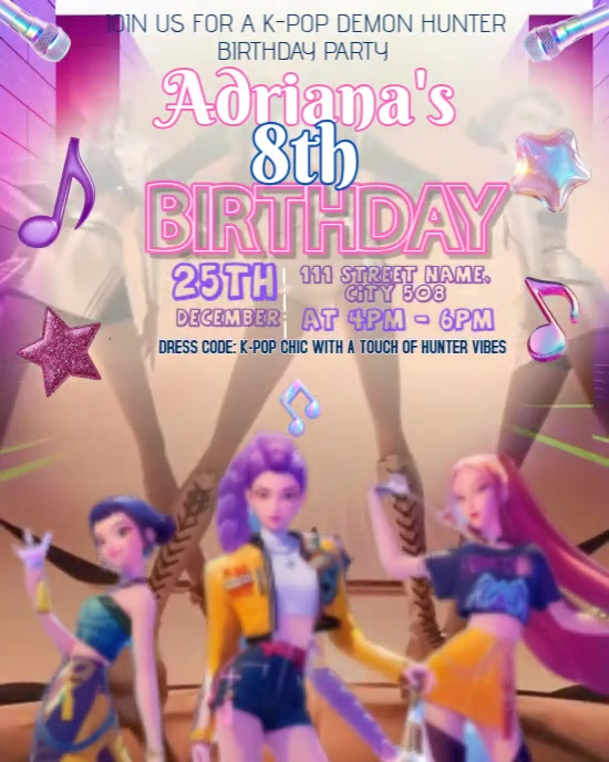 Modèle 3d K-pop Kids Birthday Party Invitations Instagram Portrait ...