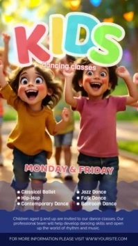 3d Kids Dancing Classes Digital Display (9:16) template