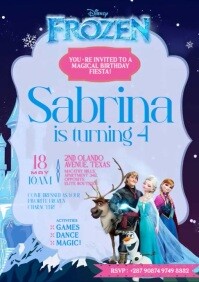 3d Maximalist Editable Frozen Kid's Birthday Event Video Flyer Invitation A4 template