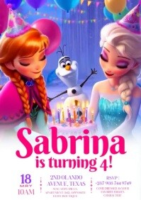 3d Maximalist Editable Frozen Kid's Birthday Event Video Flyer Invitation A4 template