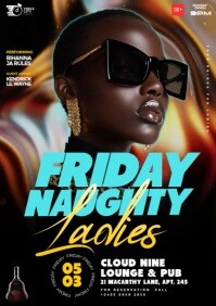 3d Maximalist Friday Night Girls Freaks Night Party Event Flyer A4 template