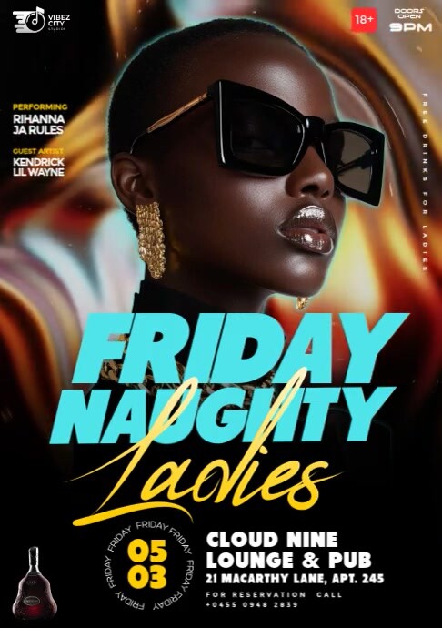 3d Maximalist Friday Night Girls Freaks Night Party Event Flyer A4 template