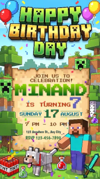 3d Minecraft Birthday Invitation Instagram Story template