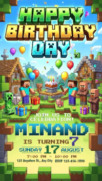 3d Minecraft Themed Birthday Invitation Instagram Story template