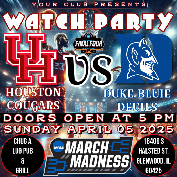 3d Ncaa March Madness Watch Party Houston Cougars vs Duke Blue Devils Instagram Post template