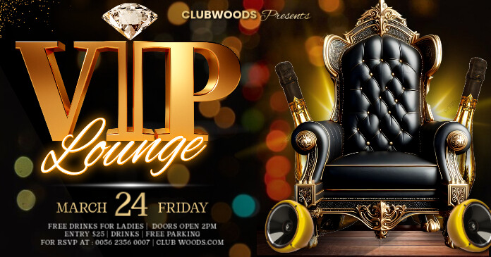 Vip Area Poster 3D Neon Vip Lounge Club Party flyer poster design template for facebook ...