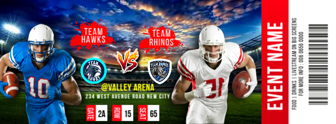 3d Nfl Game Ticket American Football Match Admission Entry Pass Editable Printable Template Design I Zdjęcie w tle na Facebooka