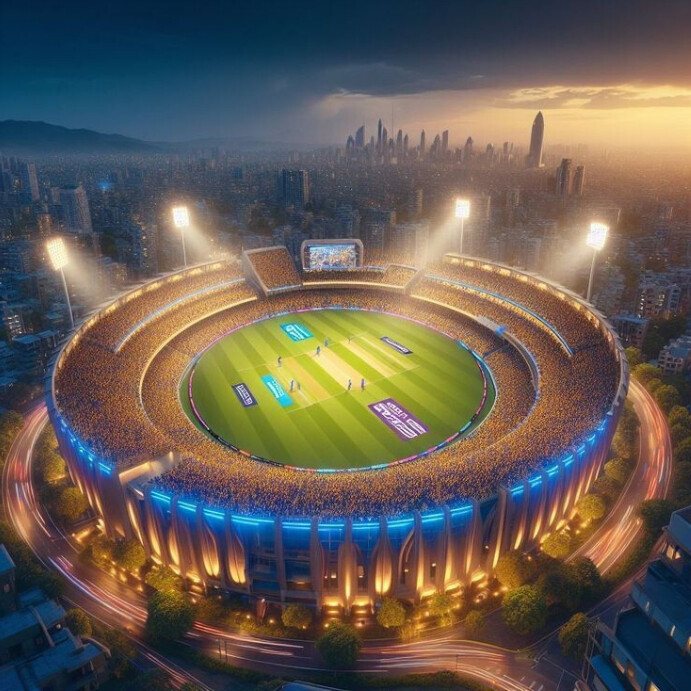 3d Nighttime Cricket Stadium  Instagram Post template