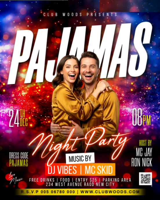 3d Pajama Party Pyajama Sleepover Pj Slumber Night Club Music Pajyama Bash  Invitation Flyer Template | PosterMyWall