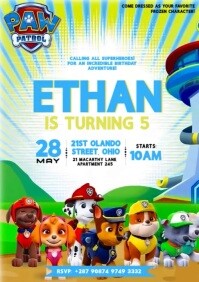 3D Paw Patrol Kid's Birthday Event Video Flyer Invitation A4 template
