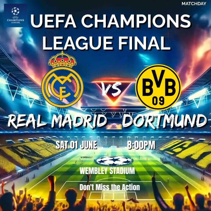 3d Real Madrid Vs Dortmund Ucl Final 2024 Ins Template | PosterMyWall