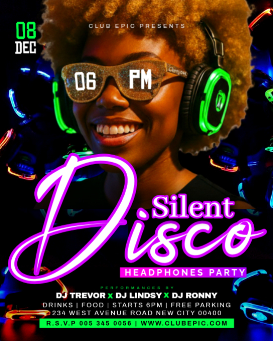 3d Silent Disco Wireless Headphones Neon Glow Club Dance Party Silence ...