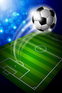 3d Soccer Ball In Motion Over Stadium Field  Poster template
