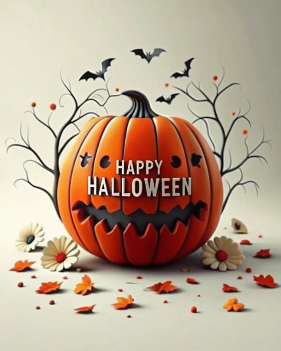 3d Spooky Pumpkin Halloween Greeting Instagram Portrait template