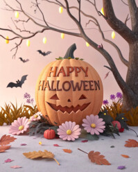 3d Spooky Pumpkin Halloween Greeting Instagram Portrait template