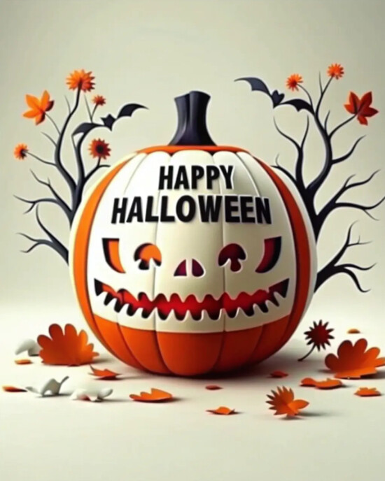 3d Spooky Pumpkin Halloween Greeting Instagram Portrait template