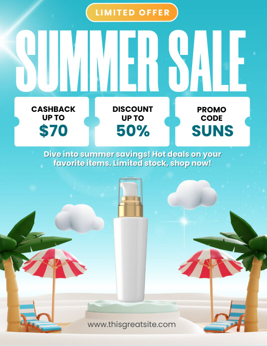 3d Summer Sale Flyer Flyer (us Letter) template