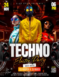 3d Techno Music Festival Electro Fest Dj Concert Party Video Poster Animated Text Template Instagram Ulotka (US Letter)