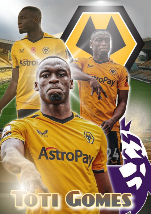 3d Toti Gomes Wolverhampton Wanderers Football English Premiere League A4 template