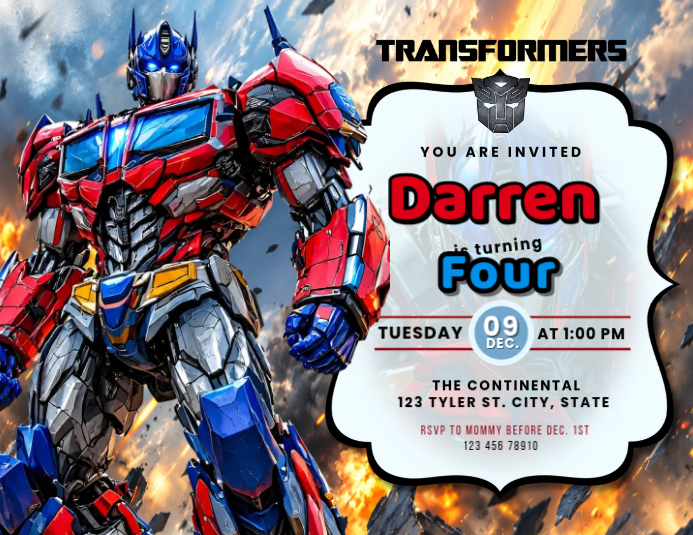 Lefelete Design 3d Transformers Birthday Invitation Flyer Template | PosterMyWall