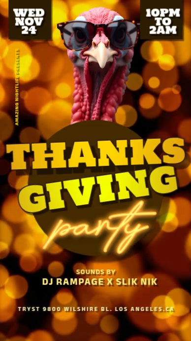 3D Turkey Thanksgiving Pre Thanksgiving Bash Party Flyer Template Bar Reel Instagram