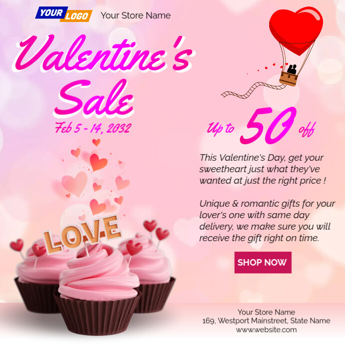 3D Valentine's day Sale Flyer Instagram 帖子 template