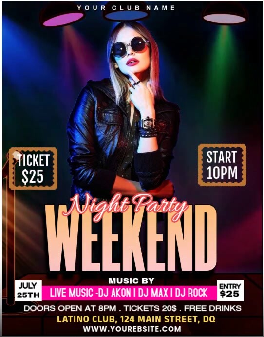 3d Weekend Night Party Video Poster/wallboard Cartaz/placa template