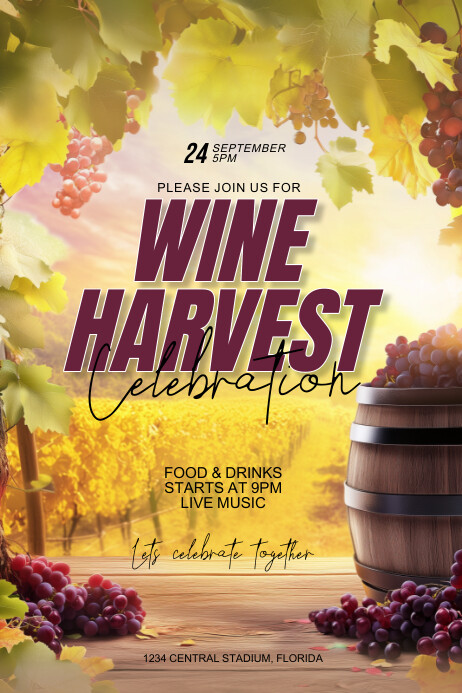 3d Wine Harvest Flyer Template Poster Cartaz
