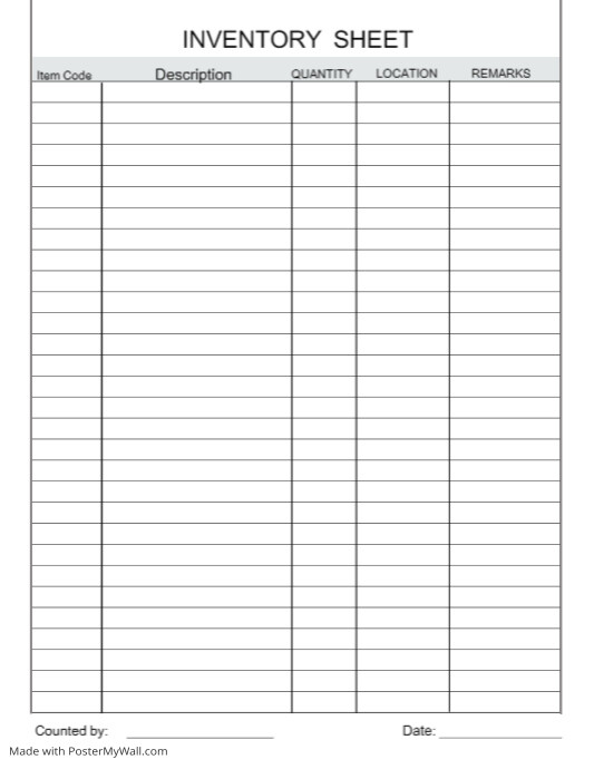 Simple Inventory Sheet Template | PosterMyWall