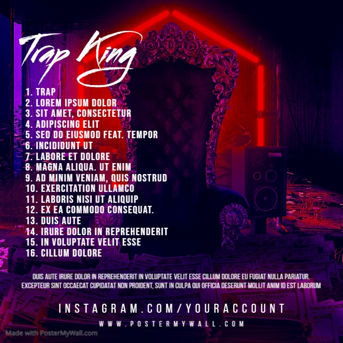 Copy of Tracklist Trap King Throne Mixtape CD Cover PosterMyWall