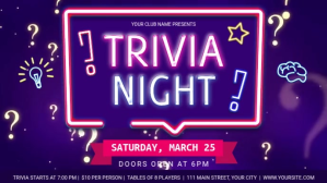 Blue Neon Themed Trivia Night Facebook Cover Video Ikhava Yevidiyo ye-Facebook (16:9) template