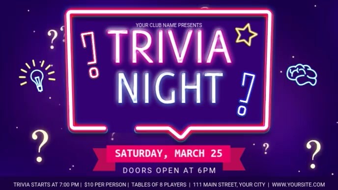Blue Neon Themed Trivia Night Facebook Cover Video