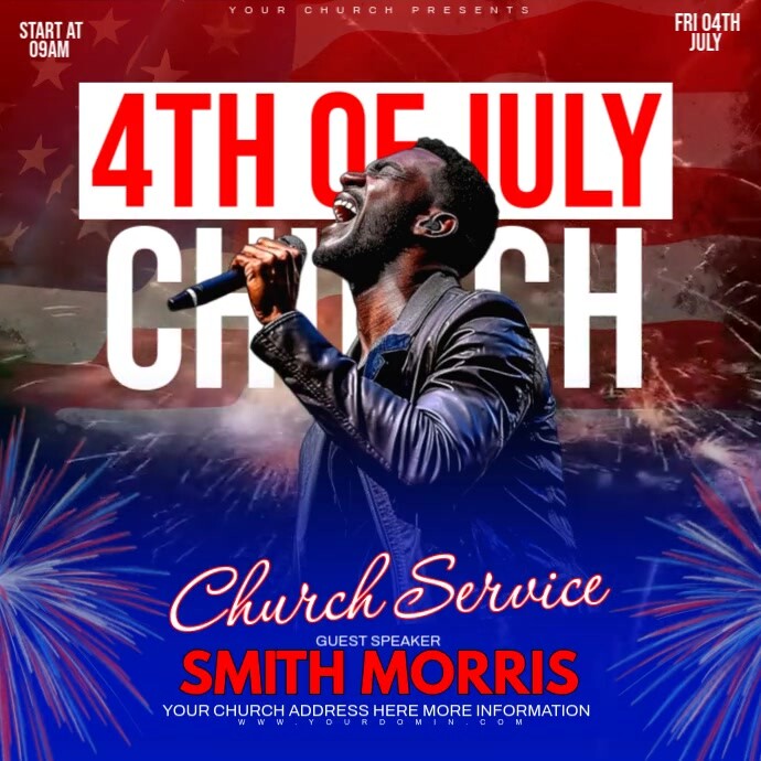 4 of July church service Instagram Post template