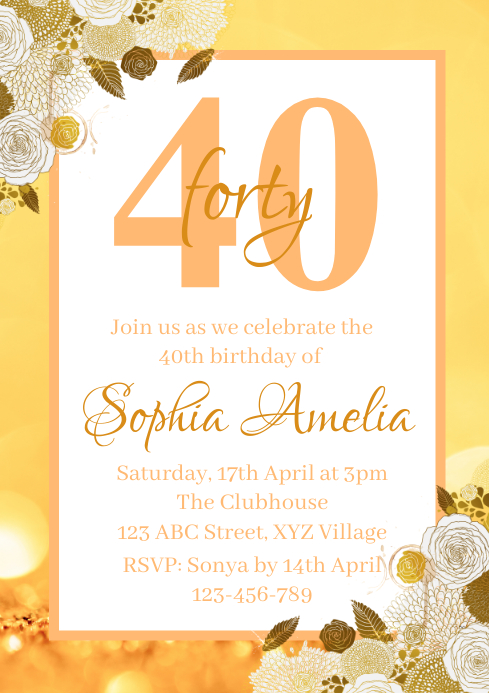 40th Birthday Invitation A4 template