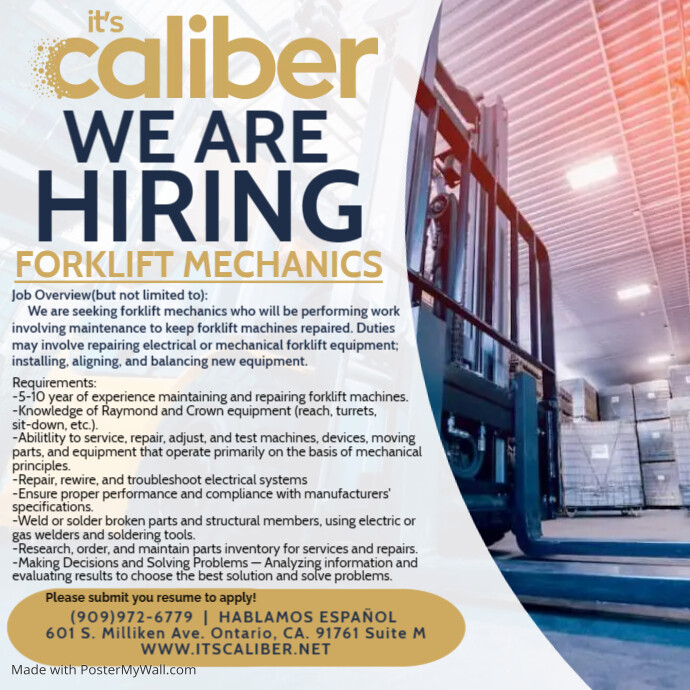 Ontario forklift mechanic PosterMyWall