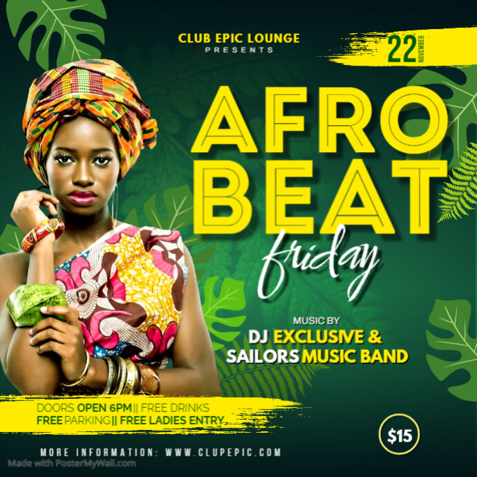 Afro beat Friday night club flyer