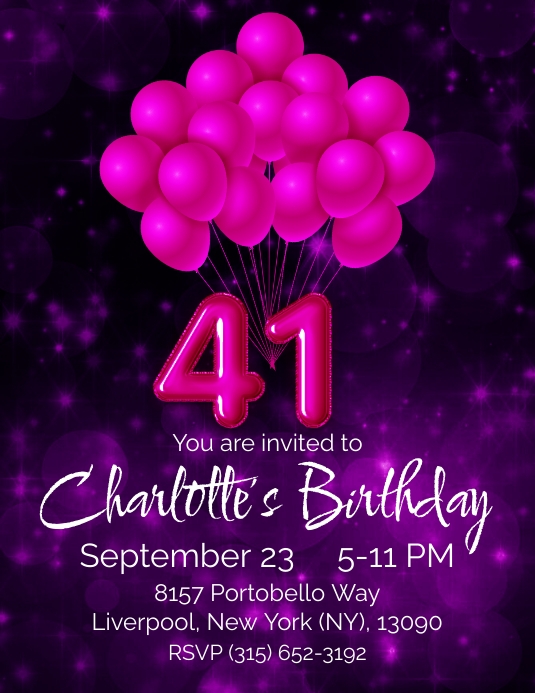 41st birthday party invitation blue balloon Flyer (US Letter) template